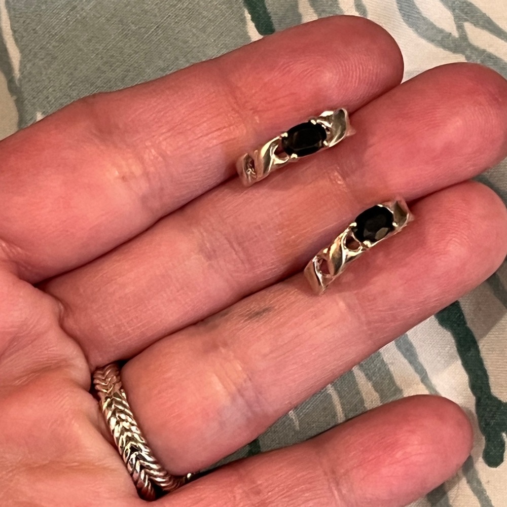 Sterling and genuine sapphire J-hoops